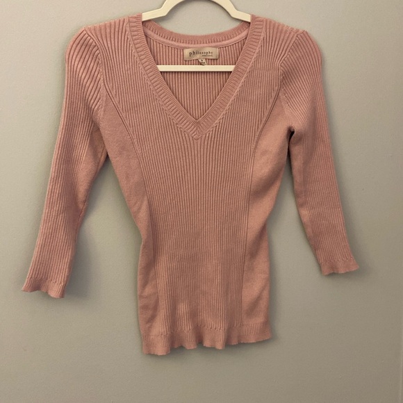 💜Philosophy Ribbed Knit 3/4 Sleeve V-Neck Top size small - Picture 1 of 8